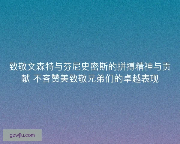 致敬文森特与芬尼史密斯的拼搏精神与贡献 不吝赞美致敬兄弟们的卓越表现
